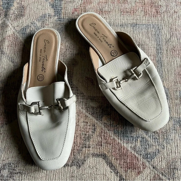 Ivory Leather Mule Loafer Slides Enzo Testoni Size 8 39 Quiet Luxury Preppy - Picture 8 of 13